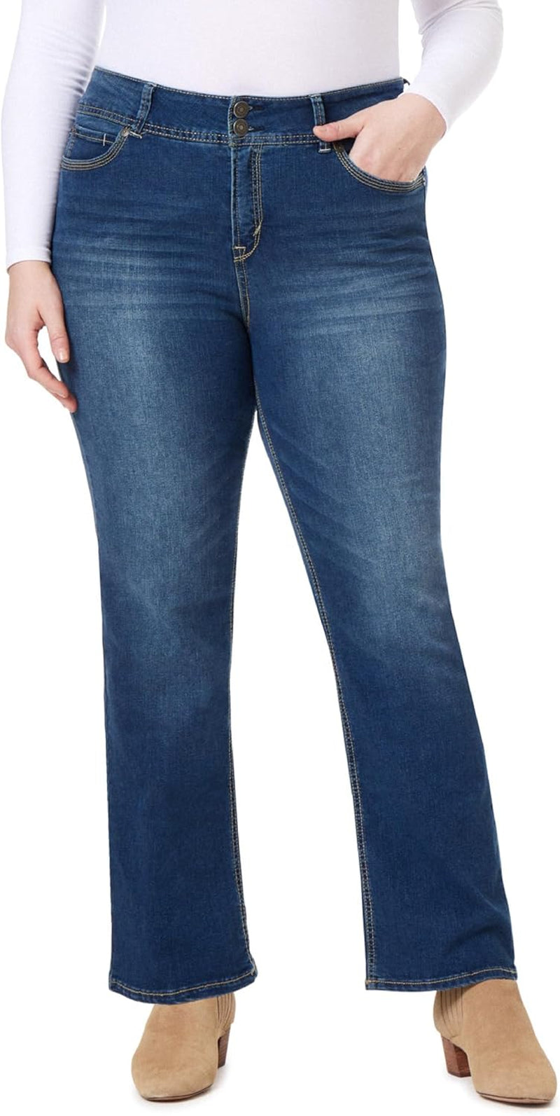 Luscious Curvy Bootcut Jeans for Women Mid-Rise Insta Stretch Denim, Size Inclusive Juniors Jeans, Sizes 0 to 24