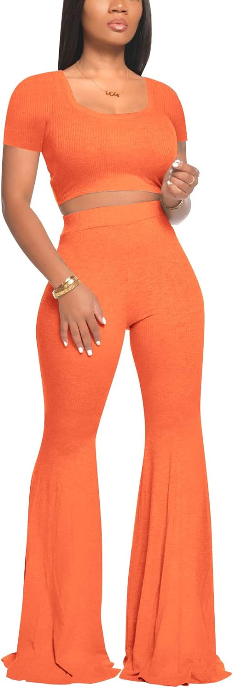 2 Piece Outfits for Women Workout Sets - Sexy Crop Top + High Waisted Flared Long Pant Sets Track Suits Yoga Sports