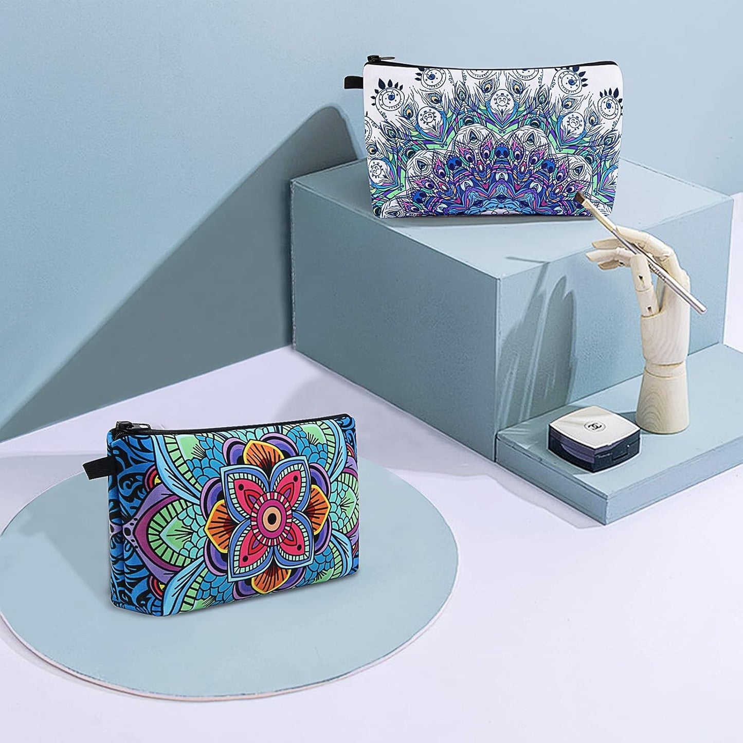 Makeup Bag Small Cosmetic Bag for Women Cute Makeup Pouch (2 Packs Blue)