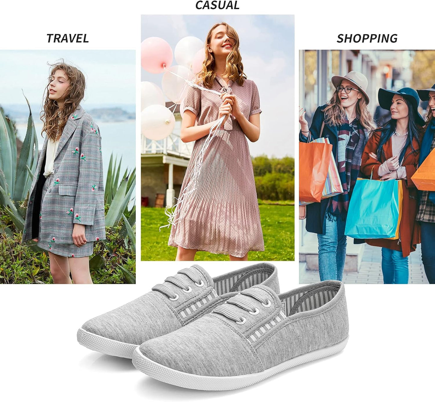 Women'S Canvas Slip on Sneakers - Casual Walking Shoes, Non Slip Work Shoes