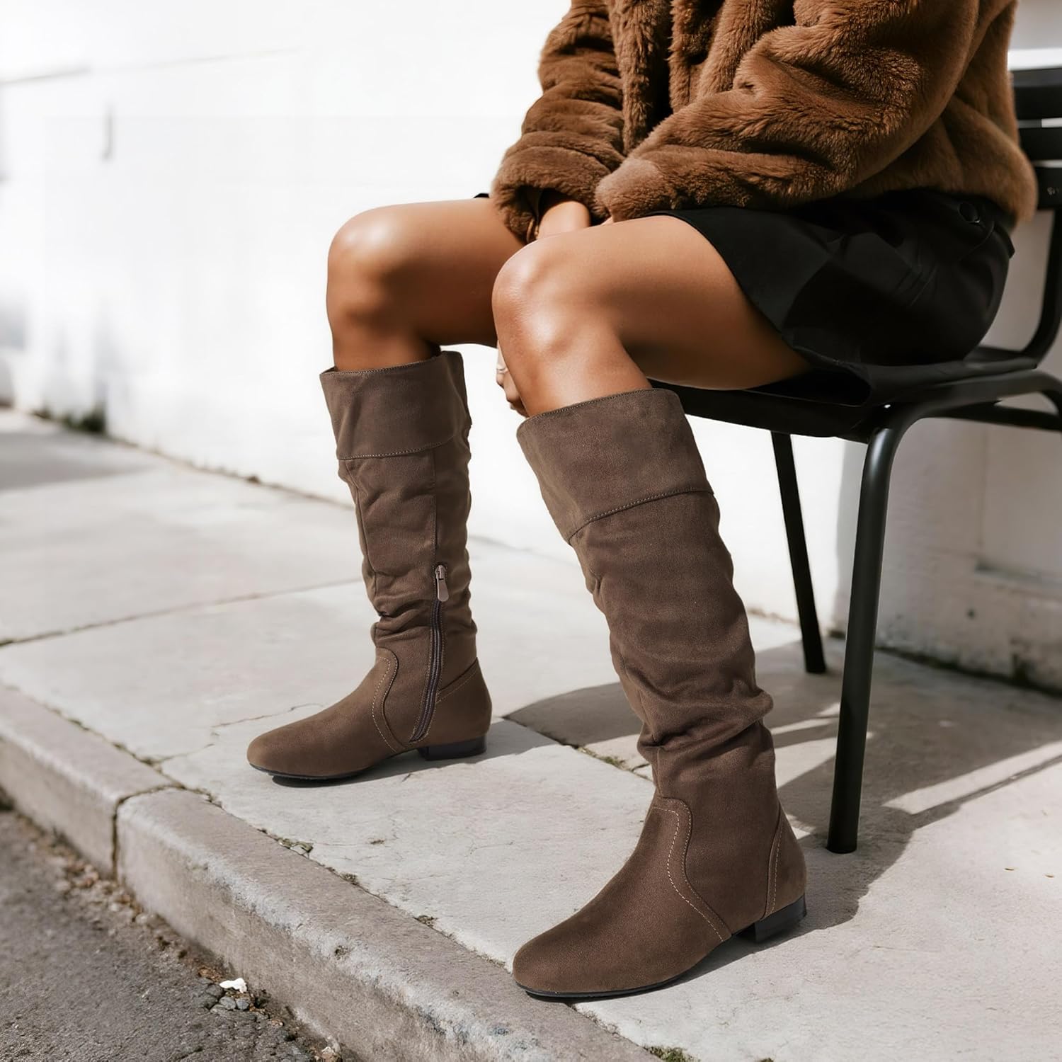 Women'S Knee High Pull on Fall Weather Winter Boots