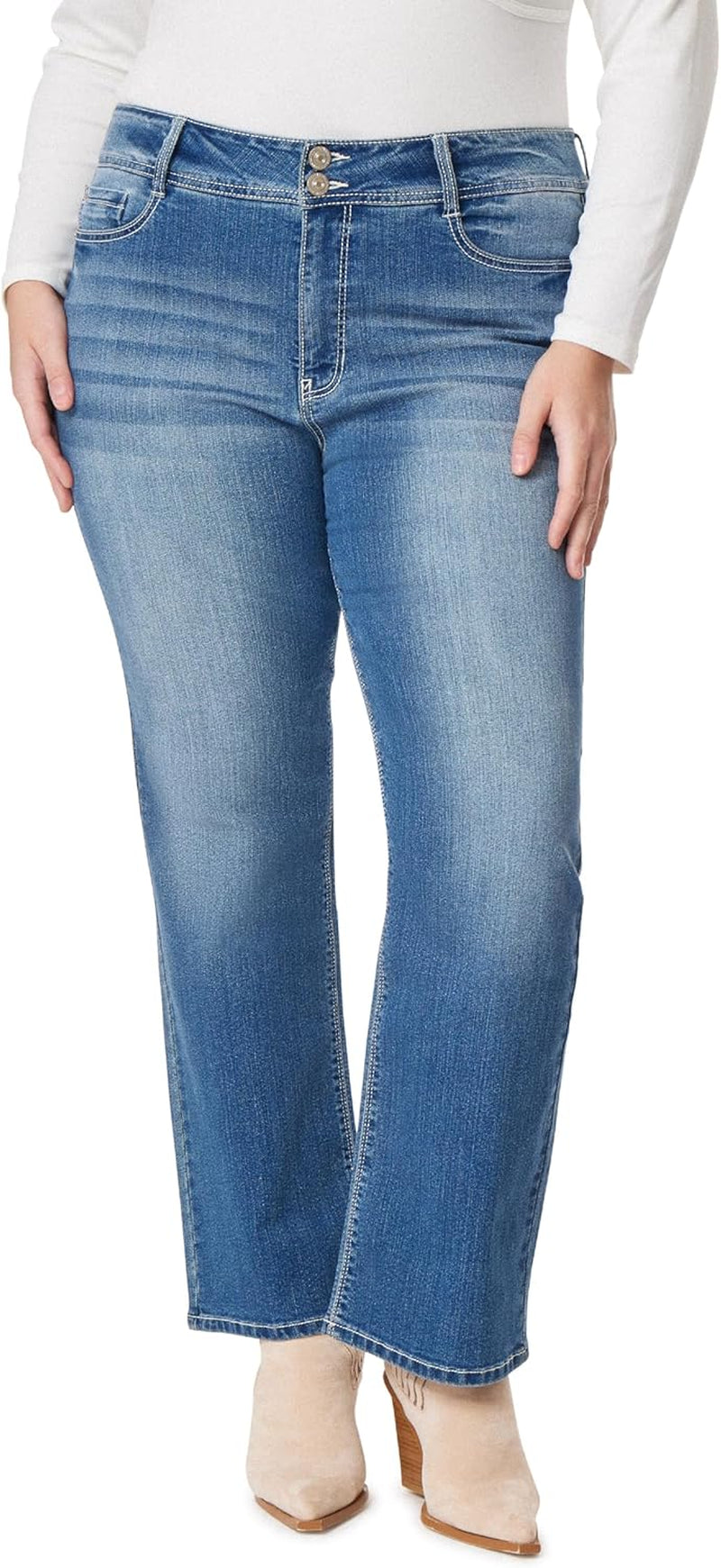 Luscious Curvy Bootcut Jeans for Women Mid-Rise Insta Stretch Denim, Size Inclusive Juniors Jeans, Sizes 0 to 24