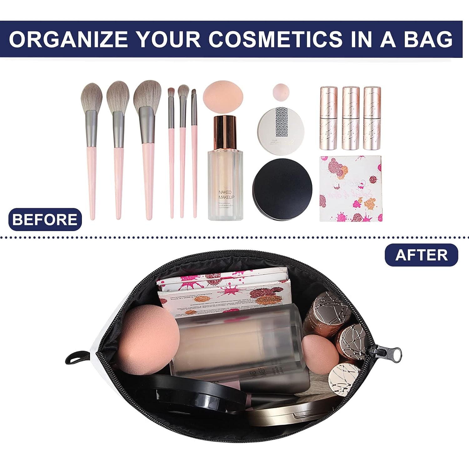 Makeup Bag Small Cosmetic Bag for Women Cute Makeup Pouch (2 Packs Blue)