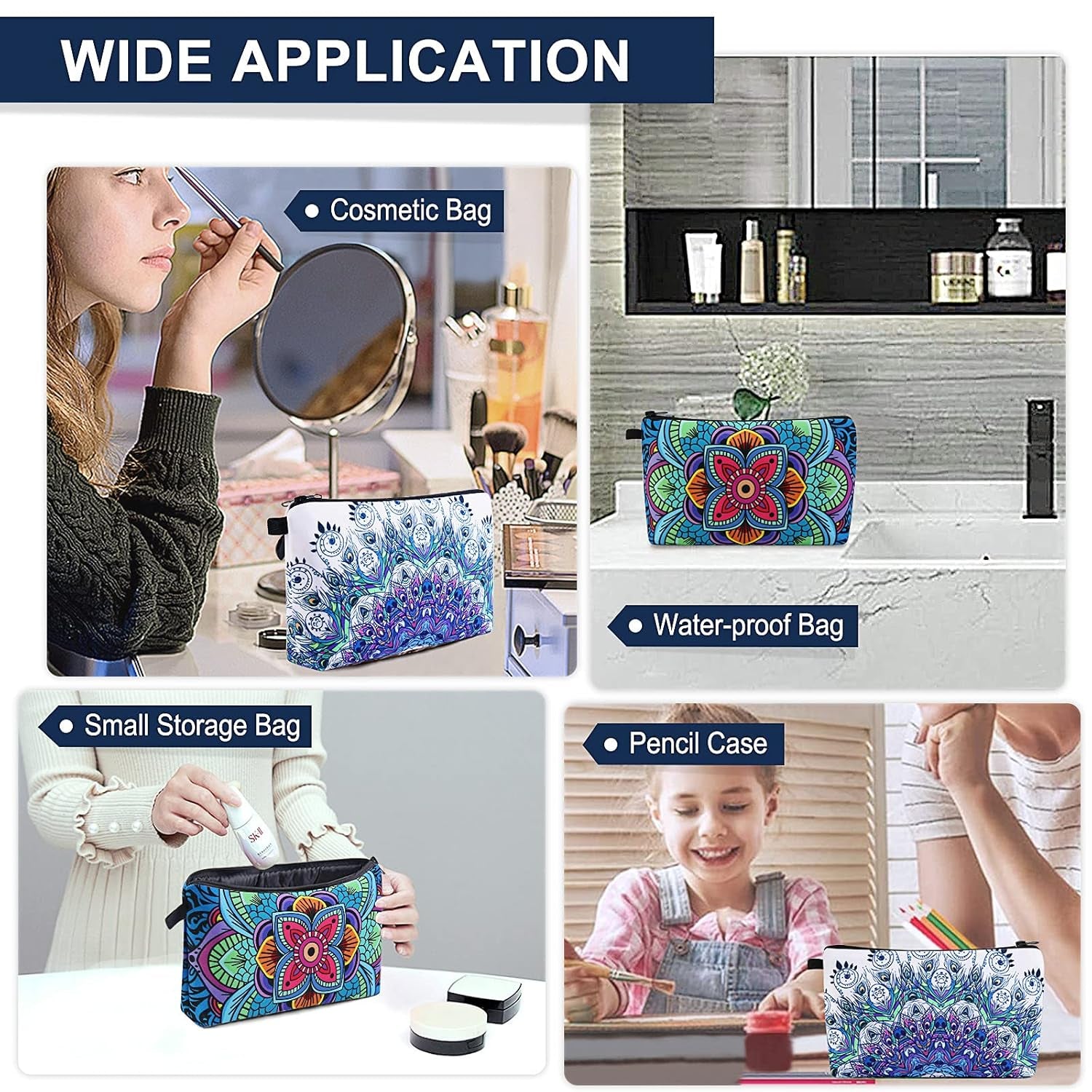 Makeup Bag Small Cosmetic Bag for Women Cute Makeup Pouch (2 Packs Blue)