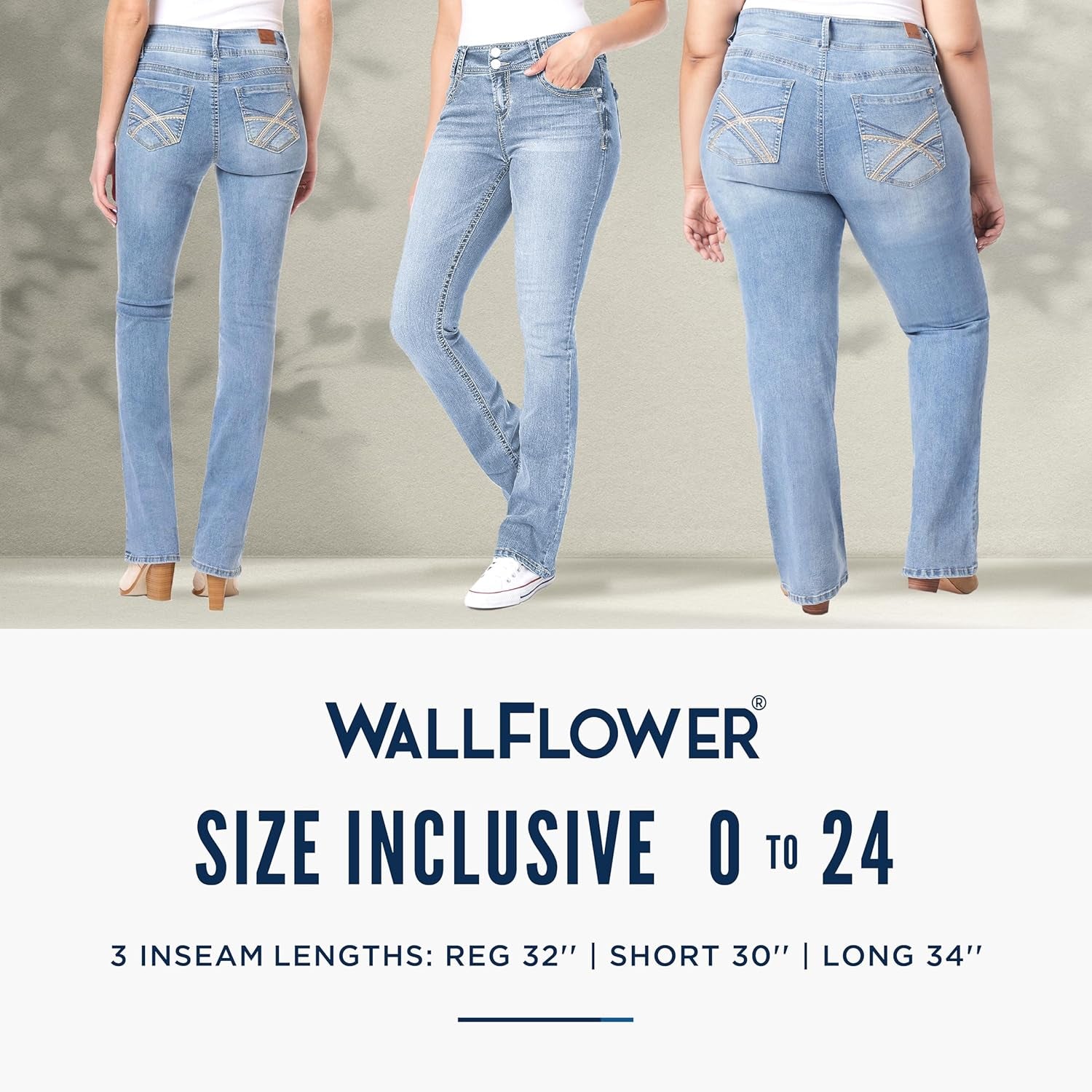 Luscious Curvy Bootcut Jeans for Women Mid-Rise Insta Stretch Denim, Size Inclusive Juniors Jeans, Sizes 0 to 24
