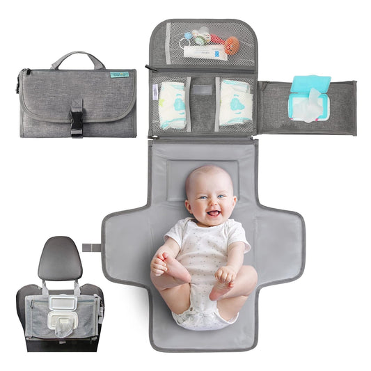 Portable Diaper Changing Pad - Baby Diaper Changer Travel Bag with Wipes Pocket, Smart Design Portable Changing Mat, Infant Travel Station Kit, Gift for Newborn Girl & Boy - Grey, Premium