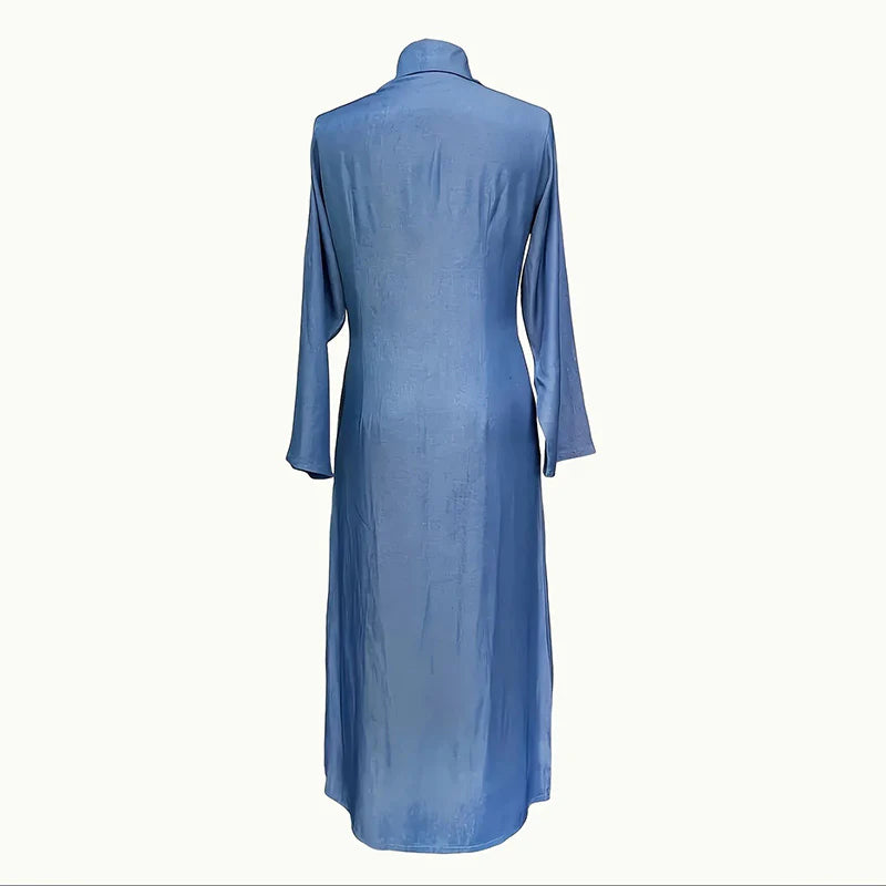 Womens Casual Button Long Sleeve Denim Maxi Dress