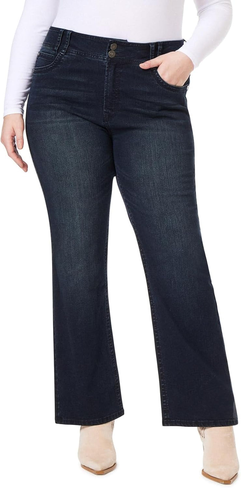 Luscious Curvy Bootcut Jeans for Women Mid-Rise Insta Stretch Denim, Size Inclusive Juniors Jeans, Sizes 0 to 24