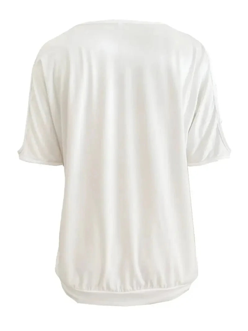 Solid Color round Neck Casual Hollow Off-Shoulder White Short Sleeves