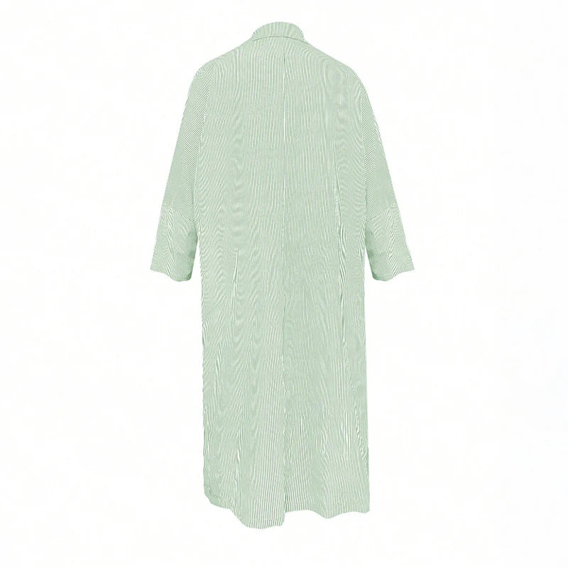 Women Striped Long Sleeve Casual Loose Button Long Shirt Dress
